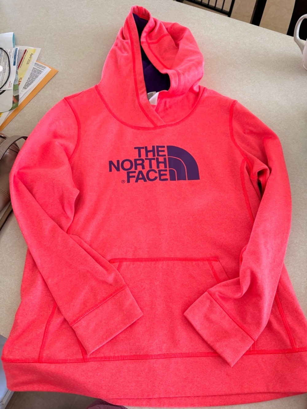 The North Face Coral Pink Hoodie with Purple Lining